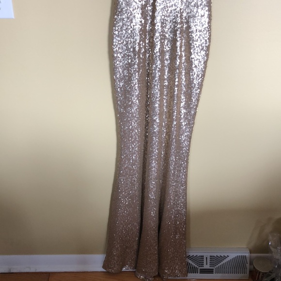 NWT Dress The Population Harper Plunging V-Neck Gold Sequin Gown Sz.Large - Picture 5 of 7